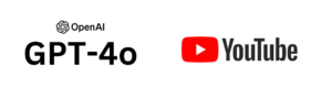 The OpenAI logo and the text 'GPT-40' positioned next to the YouTube logo, suggesting a comparison or integration between OpenAI's language model and the YouTube platform.