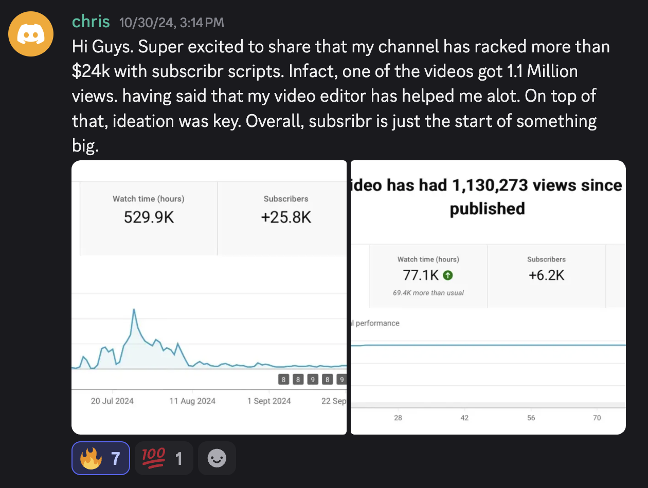 Chris's $24,000 earnings from million view video using Subscribr