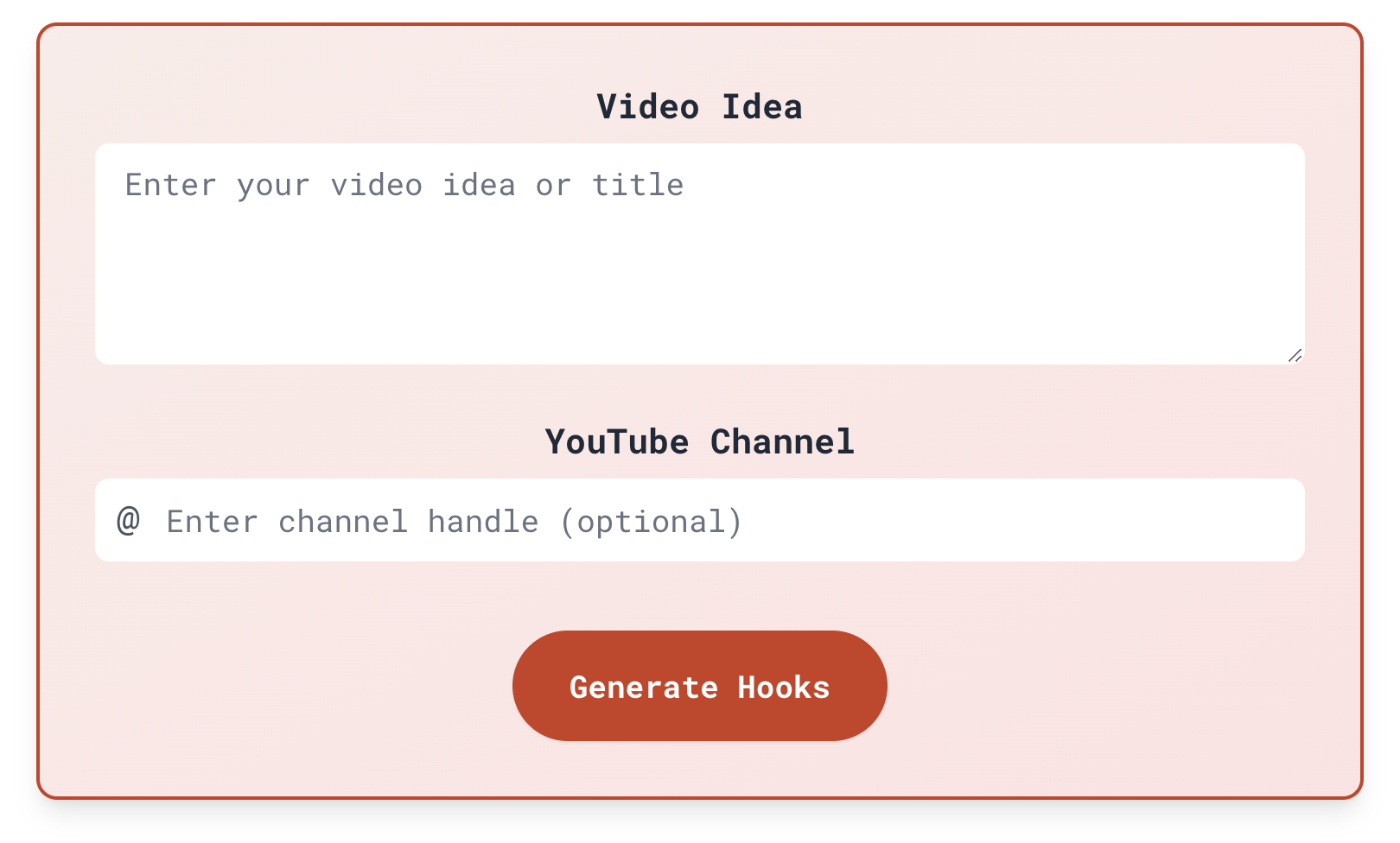 Example of the YouTube Hook Generator interface